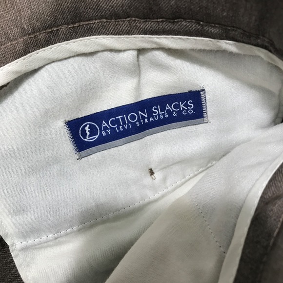 Vintage Levis Action Slacks Pants Men 36x29 Brown 100% Dacron Polyester Retro - Picture 10 of 13